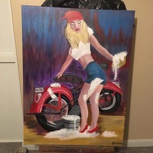 Hand painted by me. “Biker Chic”